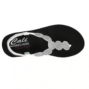 SKECHERS Sz 7 Skechers White Stars & Circles Rhinestone Slingback Thong Sandal